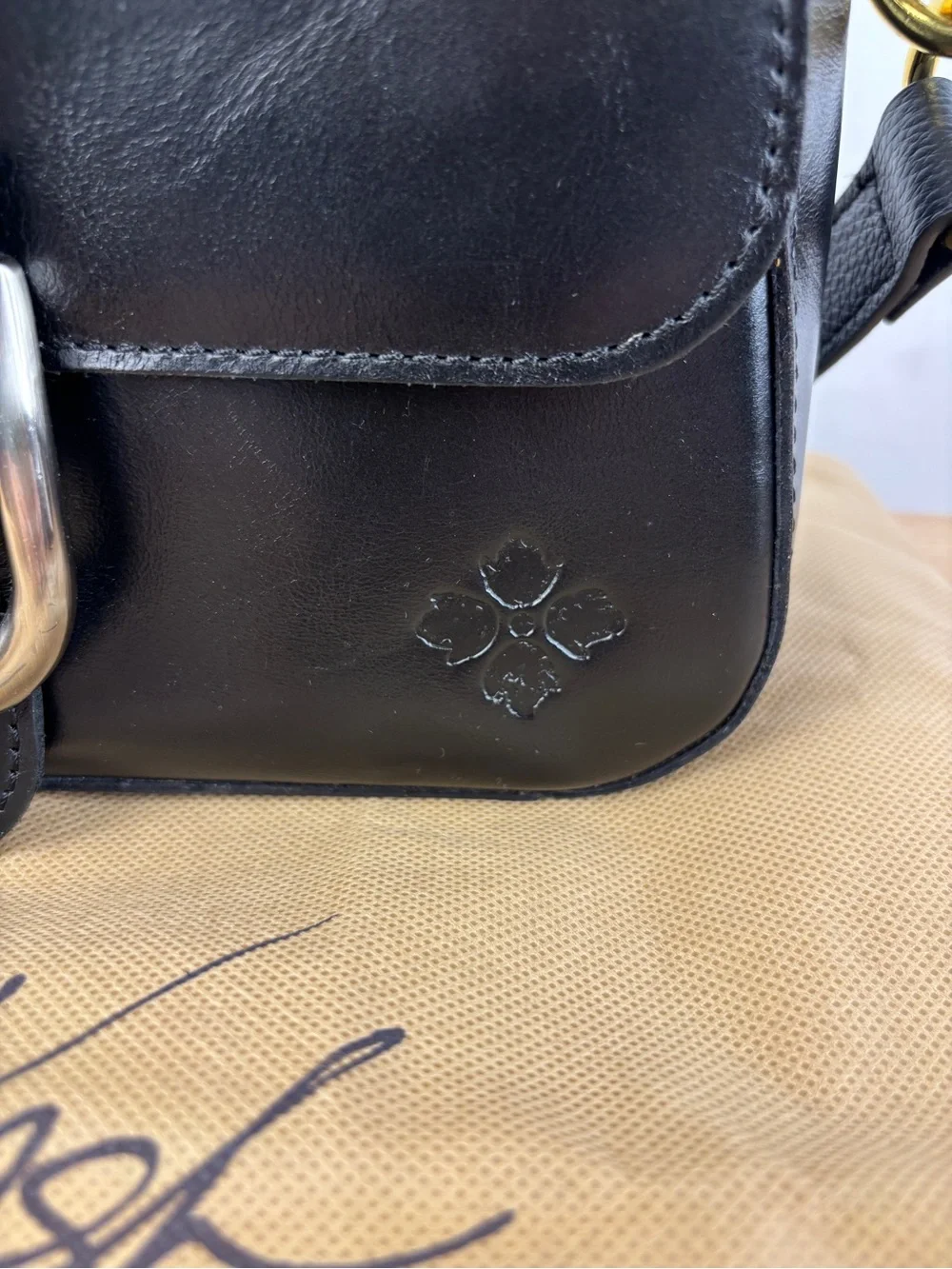 Patricia Nash Black Leather Horseshoe Buckle Shoulder Bag